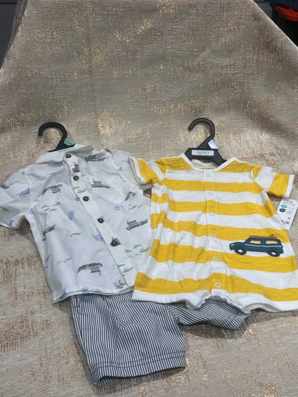 Carter's Cream Button-Up Shirt with Blue & Green Prints